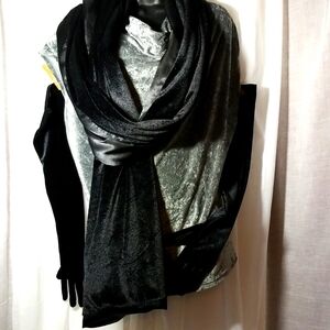Velvet/Satin Pashmina/Shawl with Black Velvet Gloves